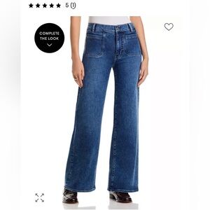 Frame Denim Dark Blue High-Rise Wide Leg Jeans with Front Patch Pockets